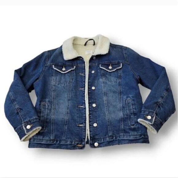 Time & Tru Sherpa Lined Trucker Denim in Medium Dark Wash Jacket Size Med 8/10 - Picture 12 of 12